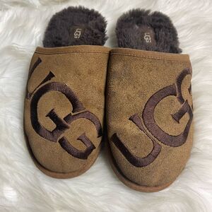 UGG SCUFF LOGO MEN SLIPPERS SUEDE CHESTNUT SIZE 7